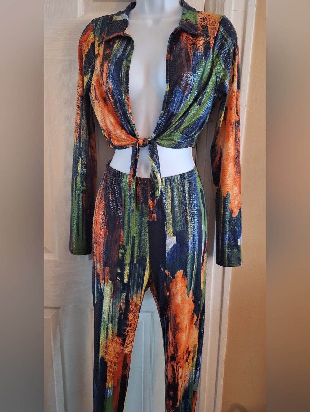 Multicolor Tie-Front Leggings Set